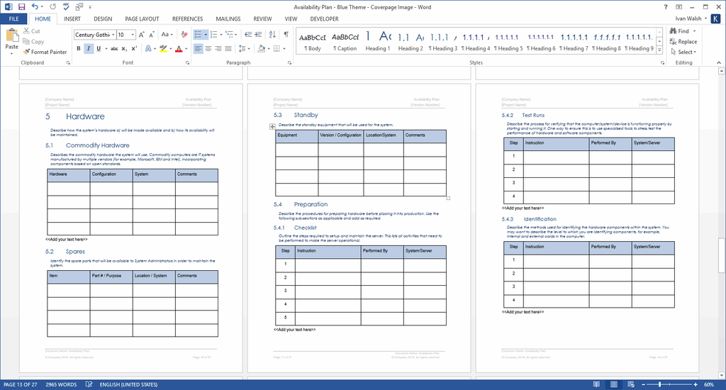 Availability Plan Template (MS Office) – Klariti Template Shop