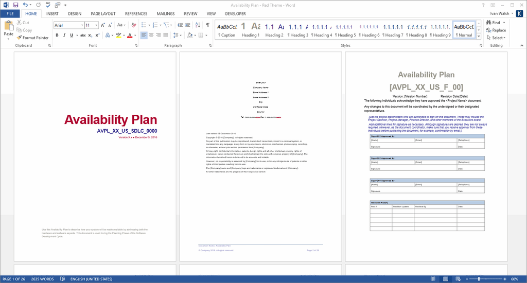 Availability Plan Template (MS Office) – Klariti Template Shop