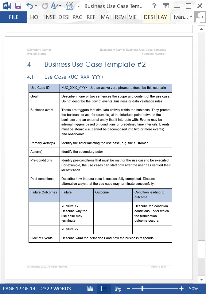 Business Use Case Template (MS Office) Klariti Template Shop