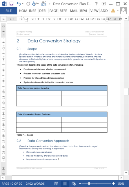 Data Conversion Plan Template – Klariti Template Shop