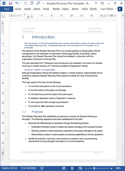 Disaster Recovery Templates (MS Office) – Klariti Template Shop