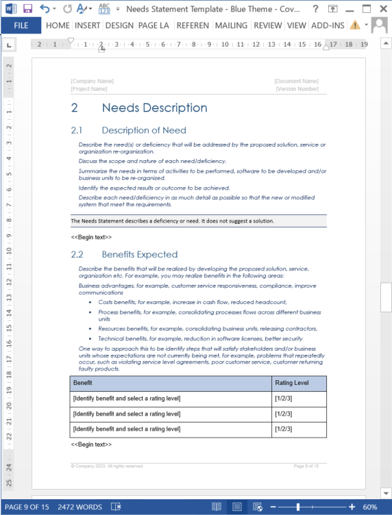 Needs Statement Template – Klariti Template Shop