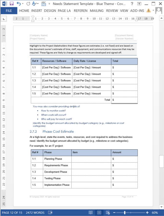 Needs Statement Template – Klariti Template Shop