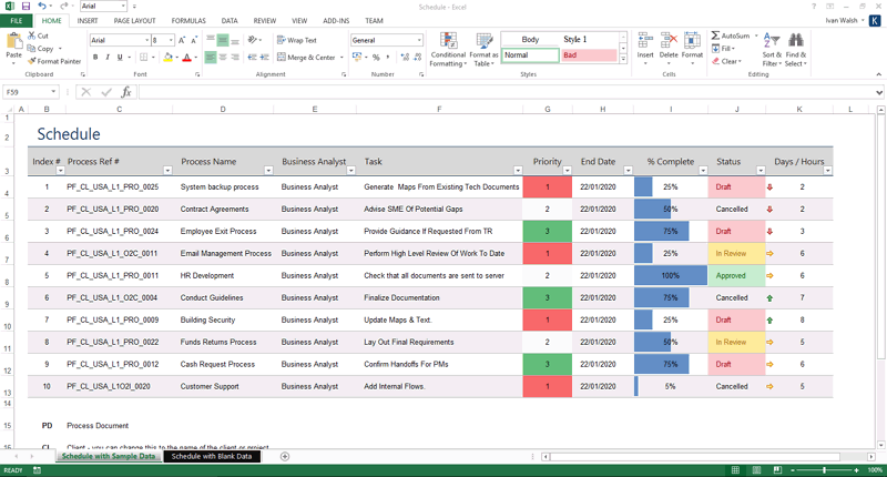 excel workflow template