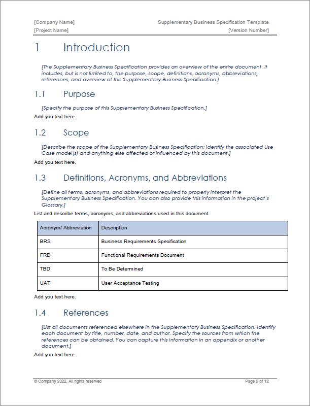 Supplementary Business Specification Template – Klariti Template Shop